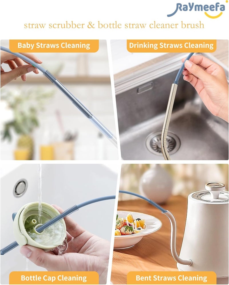 Raymeefa Silicone Straw Cleaner Brush (2-Pack),Extra Long Pipe Cleaners for Standard Straws,Compatible with 30/40 oz Tumbler Straws,Scratch-Free & Easy to Clean (Blue) - Image 2